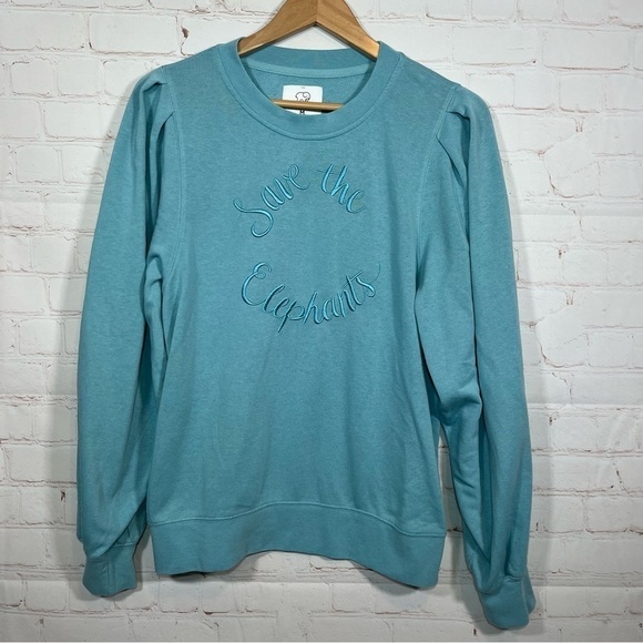Ivory Ella Sweatshirt Size Medium Blue Pullover Embroidered Crew Neck - Picture 1 of 11